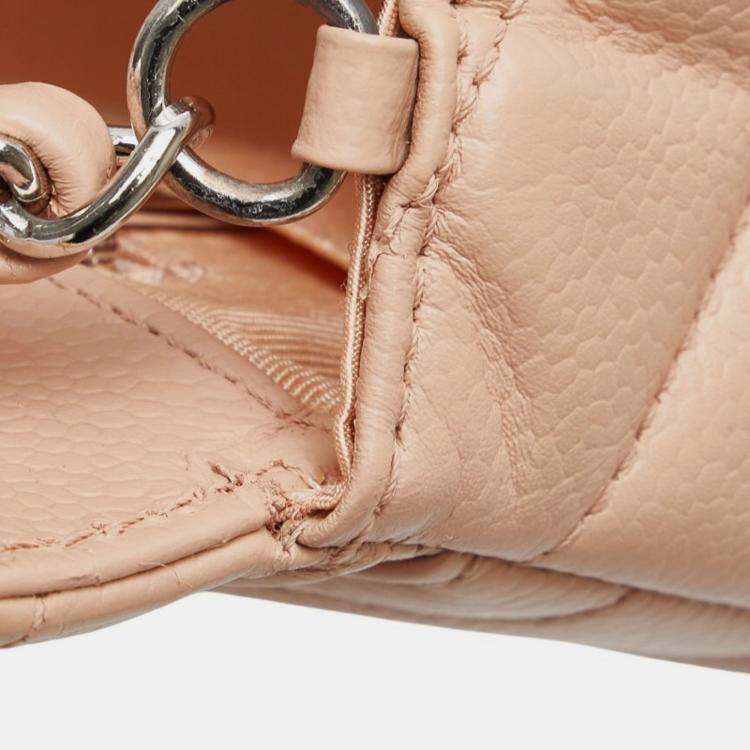 Pre Owned Chanel Chevron Coco Mark Chain Shoulder Bag Beige Silver Caviar Skin