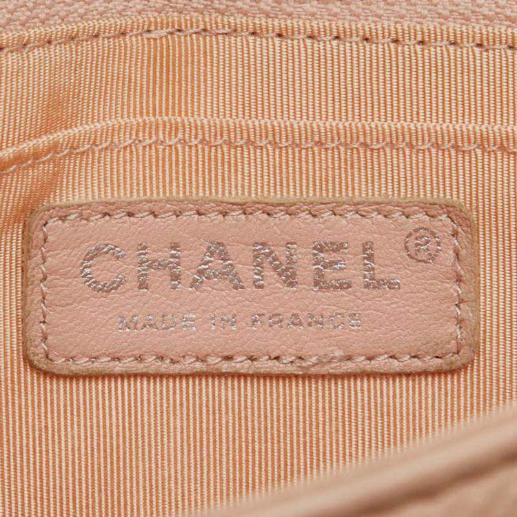 Pre Owned Chanel Chevron Coco Mark Chain Shoulder Bag Beige Silver Caviar Skin