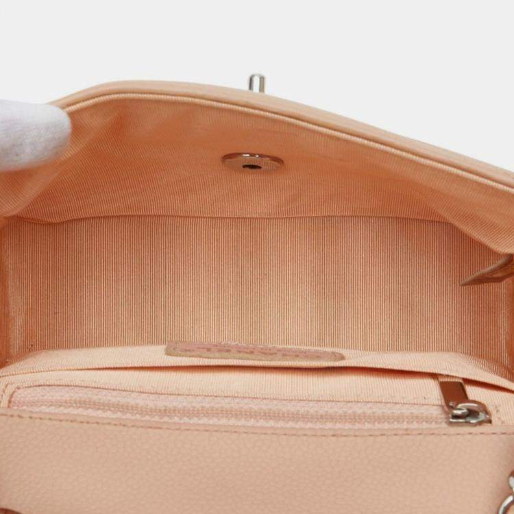 Pre Owned Chanel Chevron Coco Mark Chain Shoulder Bag Beige Silver Caviar Skin