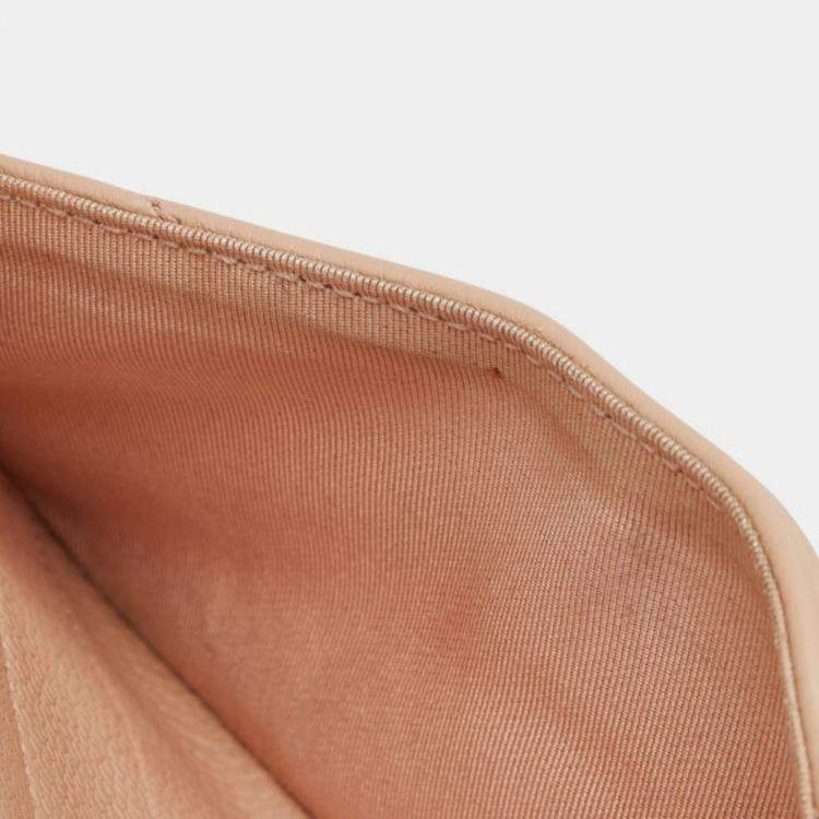 Pre Owned Chanel Chevron Coco Mark Chain Shoulder Bag Beige Silver Caviar Skin