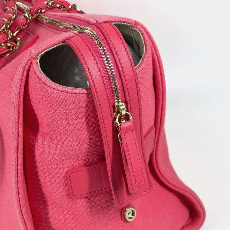 Pre Owned Chanel Cc Coco Mark Logo Deauville Boston Bag 2Way Handbag W Chain Shoulder Canvas Pink