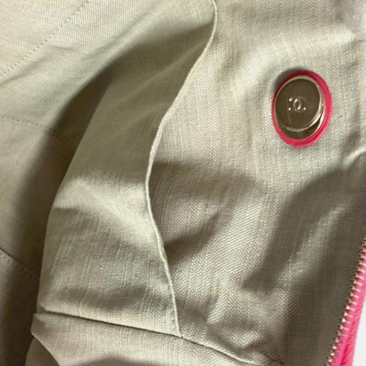 Pre Owned Chanel Cc Coco Mark Logo Deauville Boston Bag 2Way Handbag W Chain Shoulder Canvas Pink