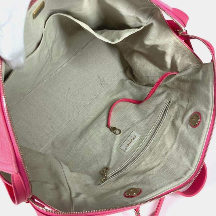 Pre Owned Chanel Cc Coco Mark Logo Deauville Boston Bag 2Way Handbag W Chain Shoulder Canvas Pink