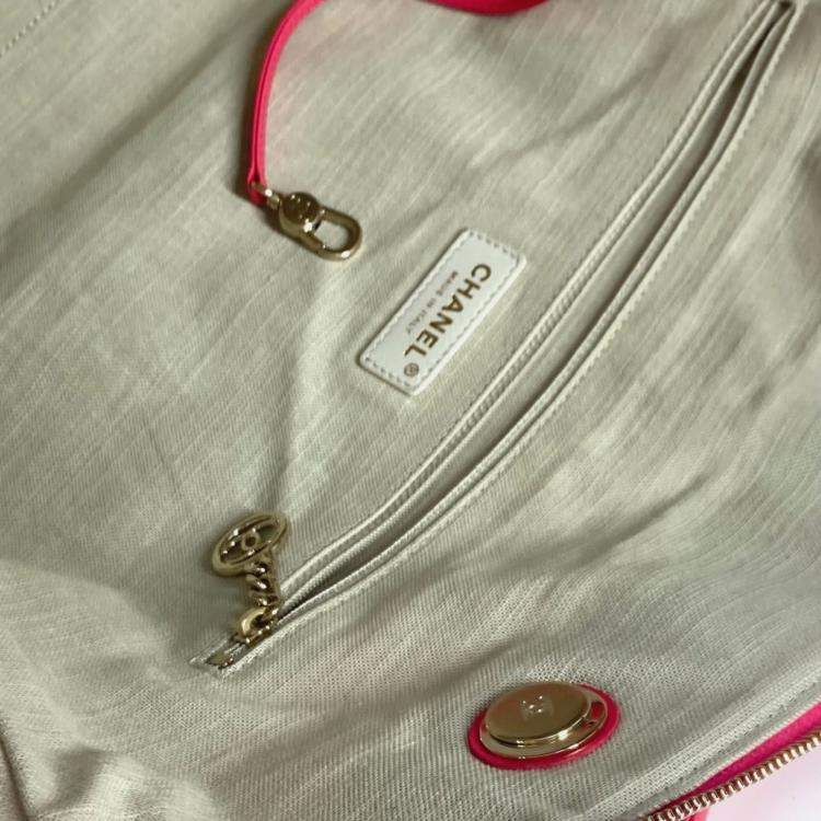Pre Owned Chanel Cc Coco Mark Logo Deauville Boston Bag 2Way Handbag W Chain Shoulder Canvas Pink