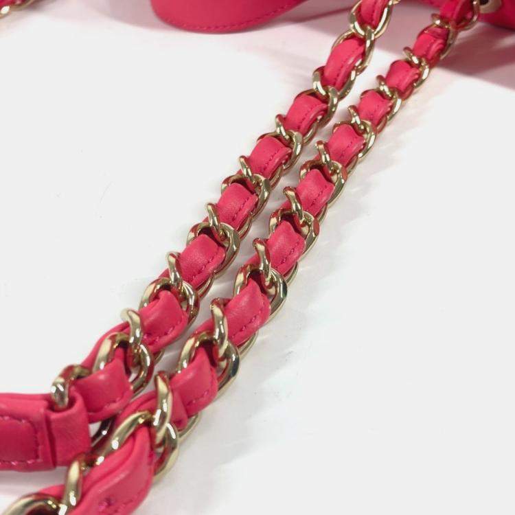 Pre Owned Chanel Cc Coco Mark Logo Deauville Boston Bag 2Way Handbag W Chain Shoulder Canvas Pink