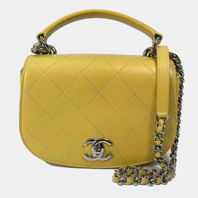 Pre Owned Chanel Cc Coco Mark Stitch Matelasse Chain 2-Way Handbag/Shoulder Bag In Calfskin Yellow