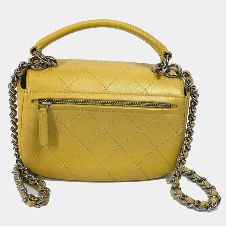 Pre Owned Chanel Cc Coco Mark Stitch Matelasse Chain 2-Way Handbag/Shoulder Bag In Calfskin Yellow