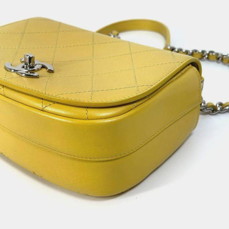 Pre Owned Chanel Cc Coco Mark Stitch Matelasse Chain 2-Way Handbag/Shoulder Bag In Calfskin Yellow