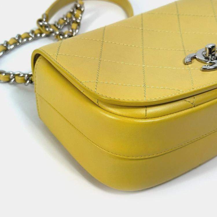 Pre Owned Chanel Cc Coco Mark Stitch Matelasse Chain 2-Way Handbag/Shoulder Bag In Calfskin Yellow