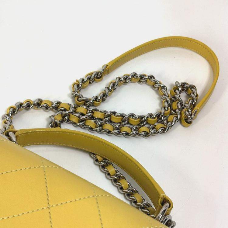 Pre Owned Chanel Cc Coco Mark Stitch Matelasse Chain 2-Way Handbag/Shoulder Bag In Calfskin Yellow
