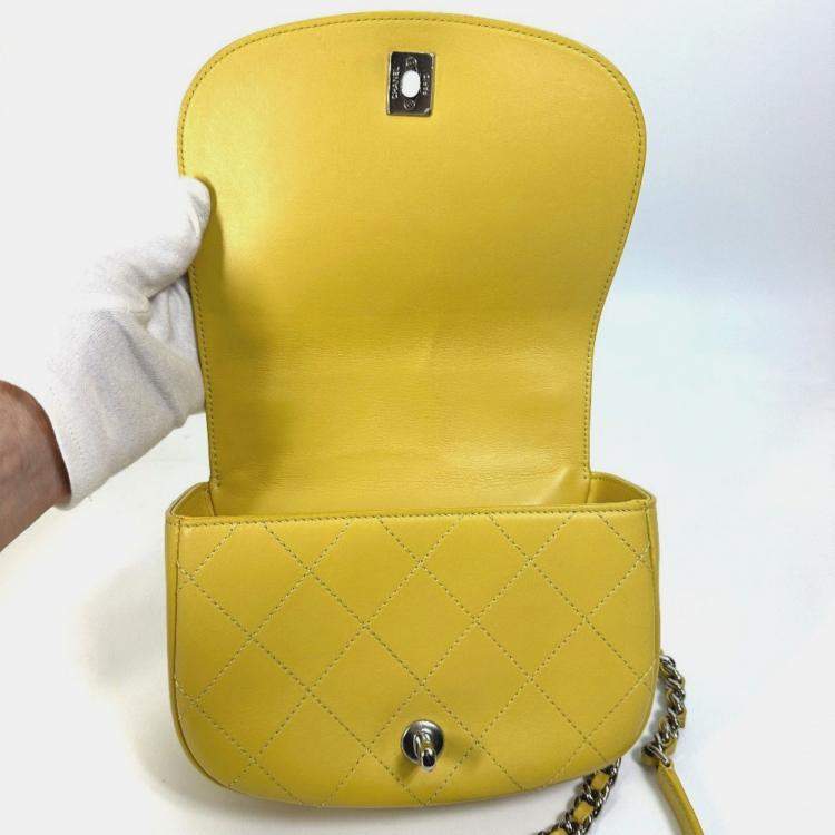 Pre Owned Chanel Cc Coco Mark Stitch Matelasse Chain 2-Way Handbag/Shoulder Bag In Calfskin Yellow