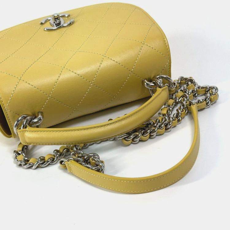 Pre Owned Chanel Cc Coco Mark Stitch Matelasse Chain 2-Way Handbag/Shoulder Bag In Calfskin Yellow