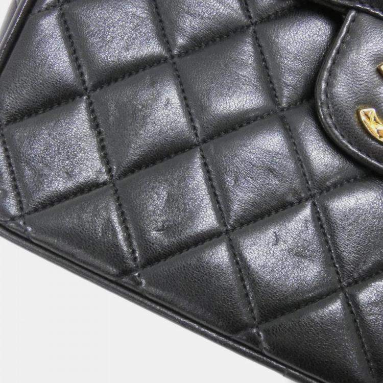 Pre Owned Chanel Black Lambskin Leather Shoulder Bag