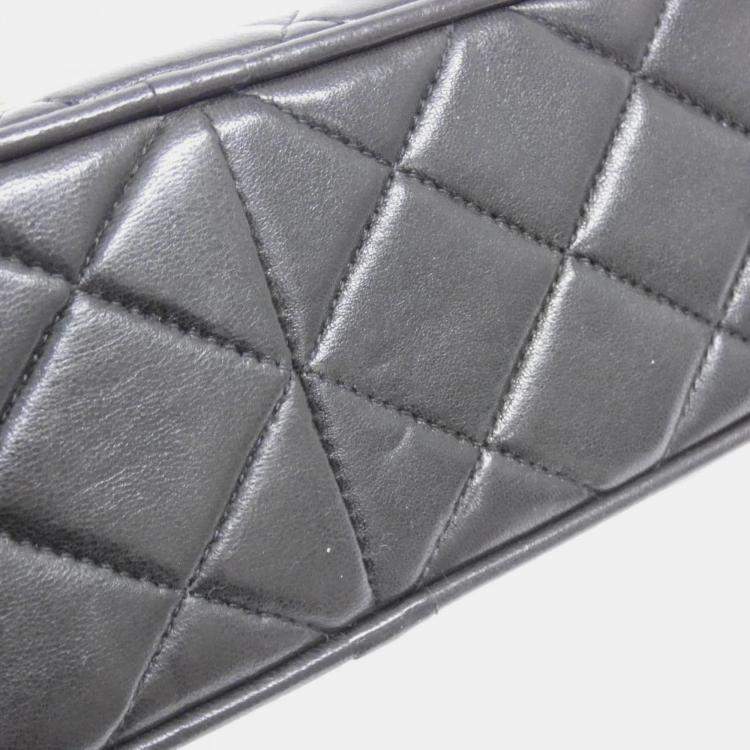 Pre Owned Chanel Black Lambskin Leather Shoulder Bag