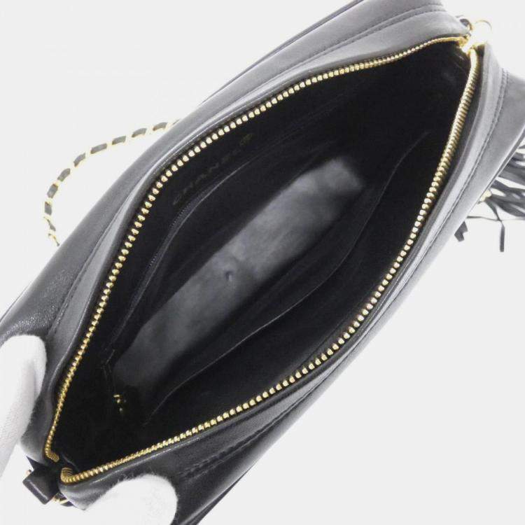 Pre Owned Chanel Black Lambskin Leather Shoulder Bag