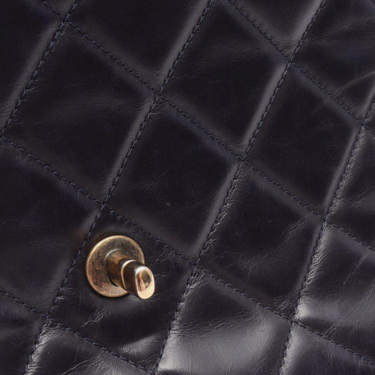 Pre Owned Chanel Matelasse Top Handle Shoulder Bag In Lambskin Leather Navy Blue