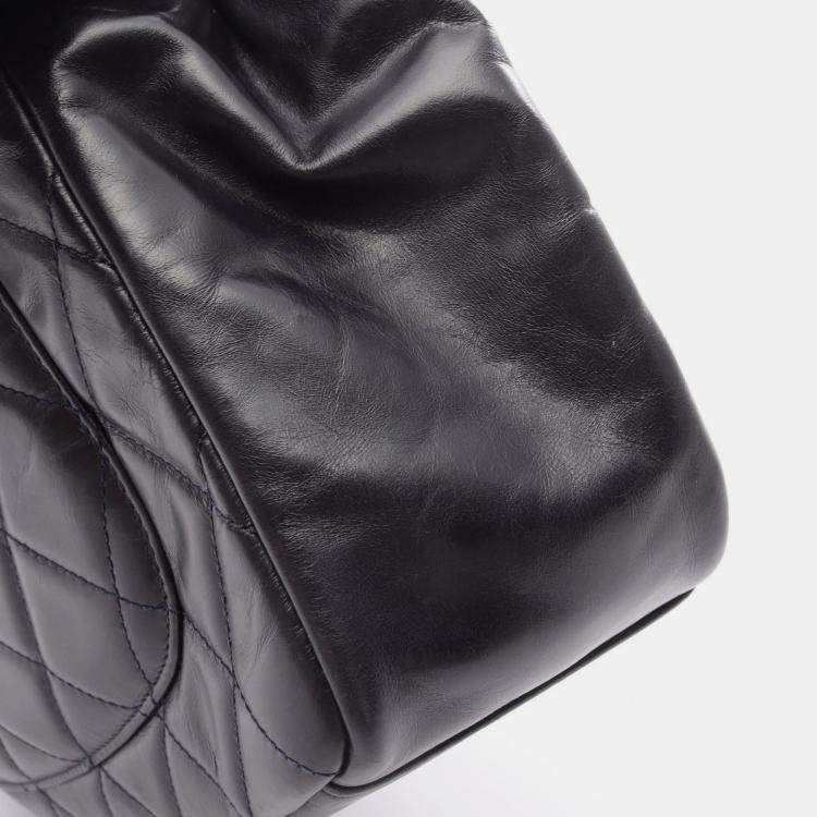 Pre Owned Chanel Matelasse Top Handle Shoulder Bag In Lambskin Leather Navy Blue