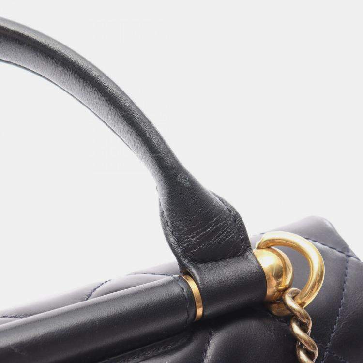 Pre Owned Chanel Matelasse Top Handle Shoulder Bag In Lambskin Leather Navy Blue