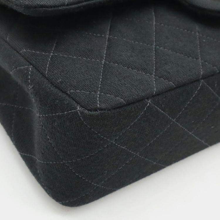 Pre Owned Chanel Matelasse 25 Coco Mark Double Flap Chain Shoulder Bag Black Cotton Jersey