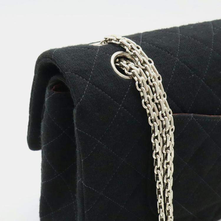 Pre Owned Chanel Matelasse 25 Coco Mark Double Flap Chain Shoulder Bag Black Cotton Jersey