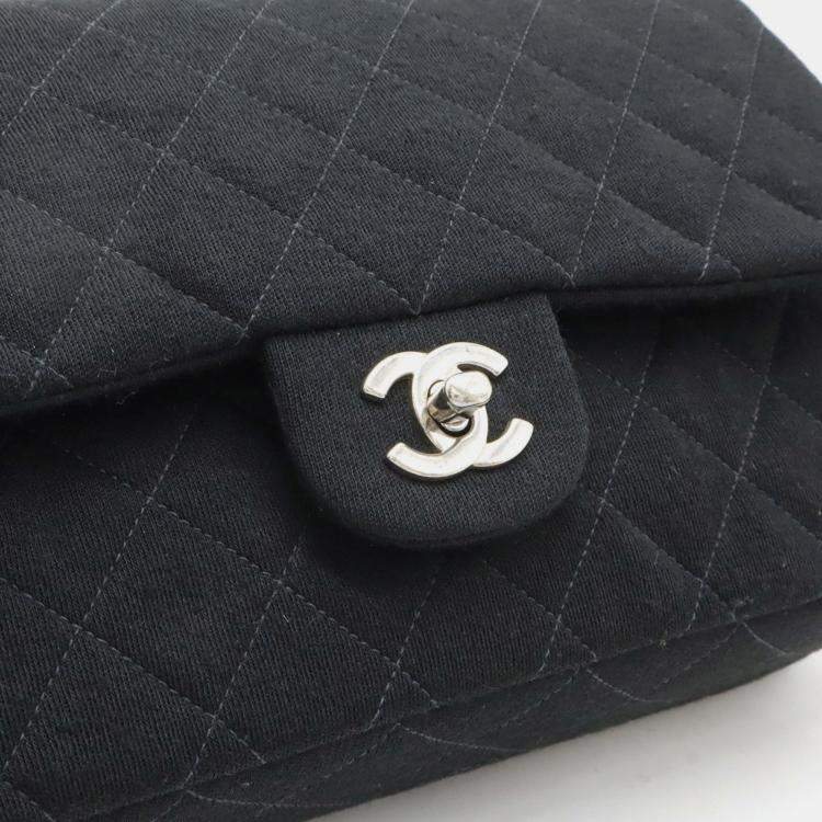 Pre Owned Chanel Matelasse 25 Coco Mark Double Flap Chain Shoulder Bag Black Cotton Jersey