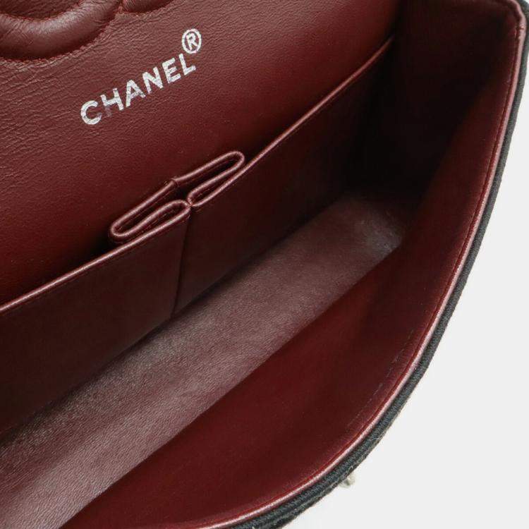 Pre Owned Chanel Matelasse 25 Coco Mark Double Flap Chain Shoulder Bag Black Cotton Jersey