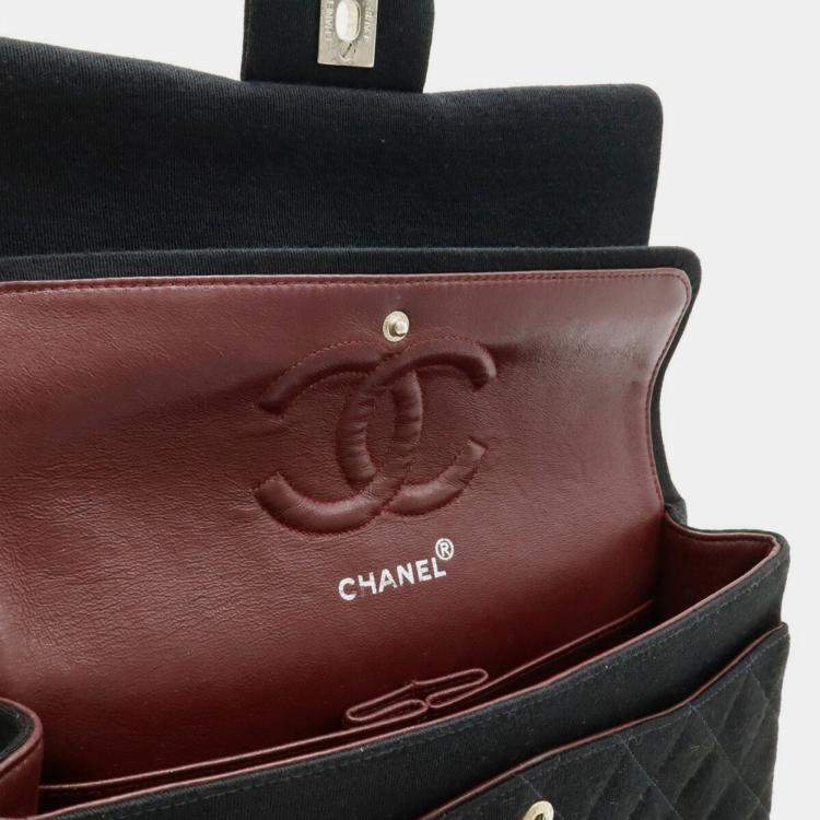 Pre Owned Chanel Matelasse 25 Coco Mark Double Flap Chain Shoulder Bag Black Cotton Jersey