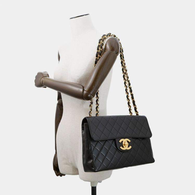 Pre Owned Chanel Chain Shoulder Bag Matelasse 30 With Coco Mark And Lambskin Leather Dekamato Black