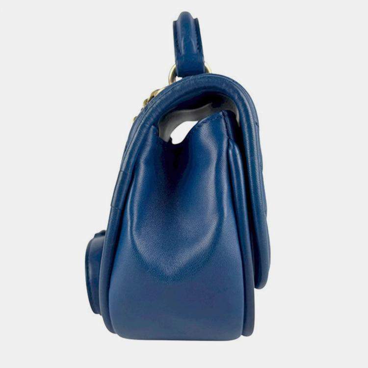 Pre Owned Chanel Handbag Shoulder Bag V-Stitch Leather Blue Gold