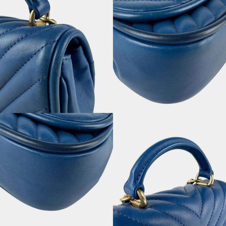 Pre Owned Chanel Handbag Shoulder Bag V-Stitch Leather Blue Gold