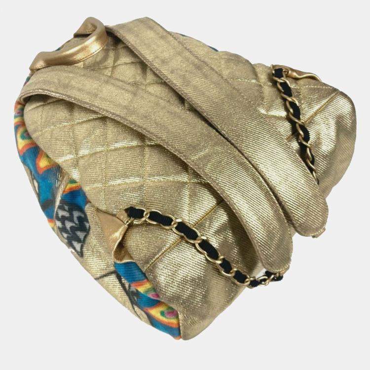 Pre Owned Chanel As0867 Coco Mark Cc Logo Graffiti Bag Backpack Rucksack Leather Canvas Gold