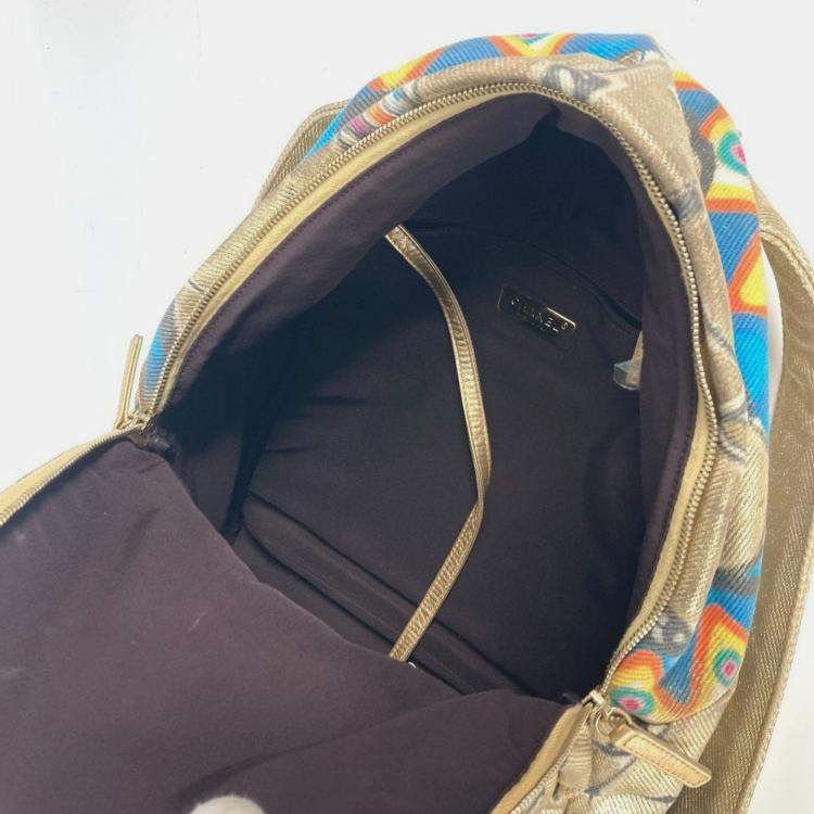 Pre Owned Chanel As0867 Coco Mark Cc Logo Graffiti Bag Backpack Rucksack Leather Canvas Gold