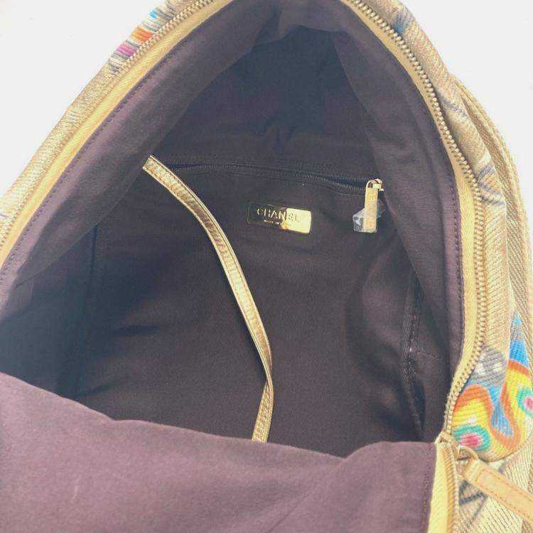 Pre Owned Chanel As0867 Coco Mark Cc Logo Graffiti Bag Backpack Rucksack Leather Canvas Gold