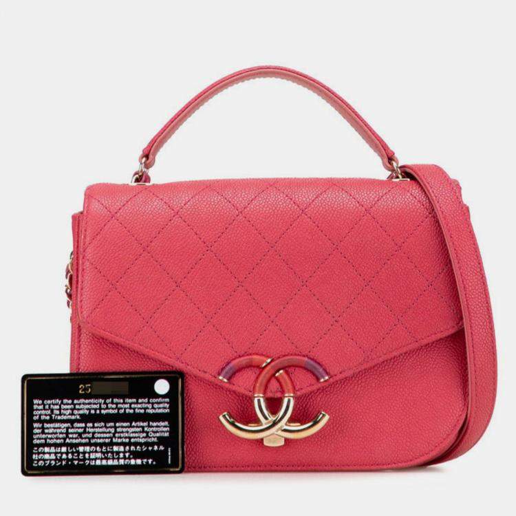 Pre Owned Chanel Matelasse Cc Logo Handbag/Shoulder Bag In Pink Caviar Skin