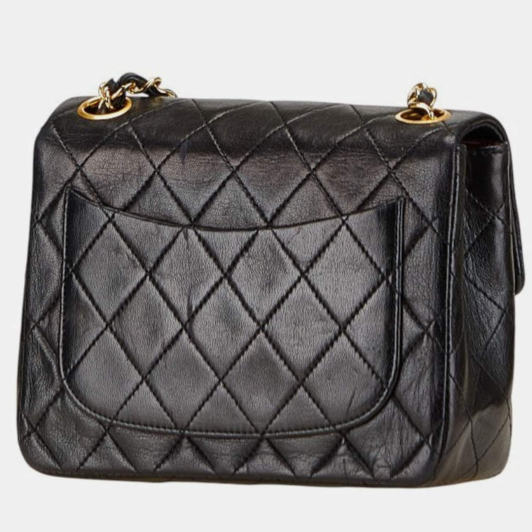 Pre Owned Chanel Mini Matelasse Coco Mark Chain Shoulder Bag In Black Lambskin