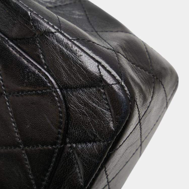 Pre Owned Chanel Mini Matelasse Coco Mark Chain Shoulder Bag In Black Lambskin