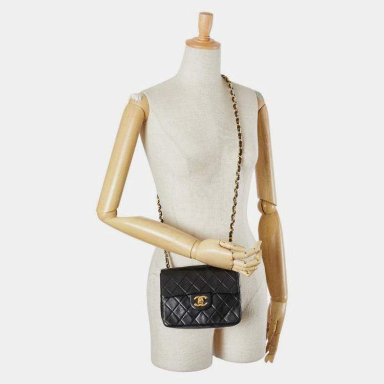 Pre Owned Chanel Mini Matelasse Coco Mark Chain Shoulder Bag In Black Lambskin