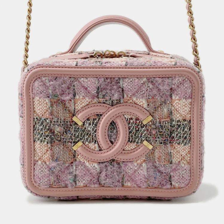 مملوكة مسبقًا Chanel Cc Filigree Tweed Vanity Bag Small Chain Shoulder