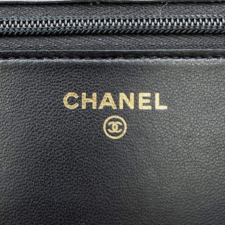 Pre Owned Chanel Monaco Series Chain Wallet With Matelasse And Coco Mark Lambskin Black