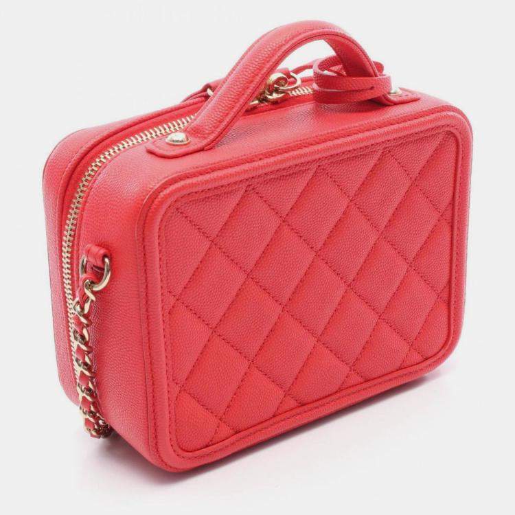 Pre Owned Chanel Cc Figley Small Vanity Bag Shoulder In Calfskin Leather Red