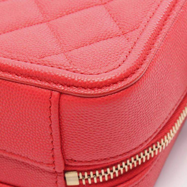 Pre Owned Chanel Cc Figley Small Vanity Bag Shoulder In Calfskin Leather Red
