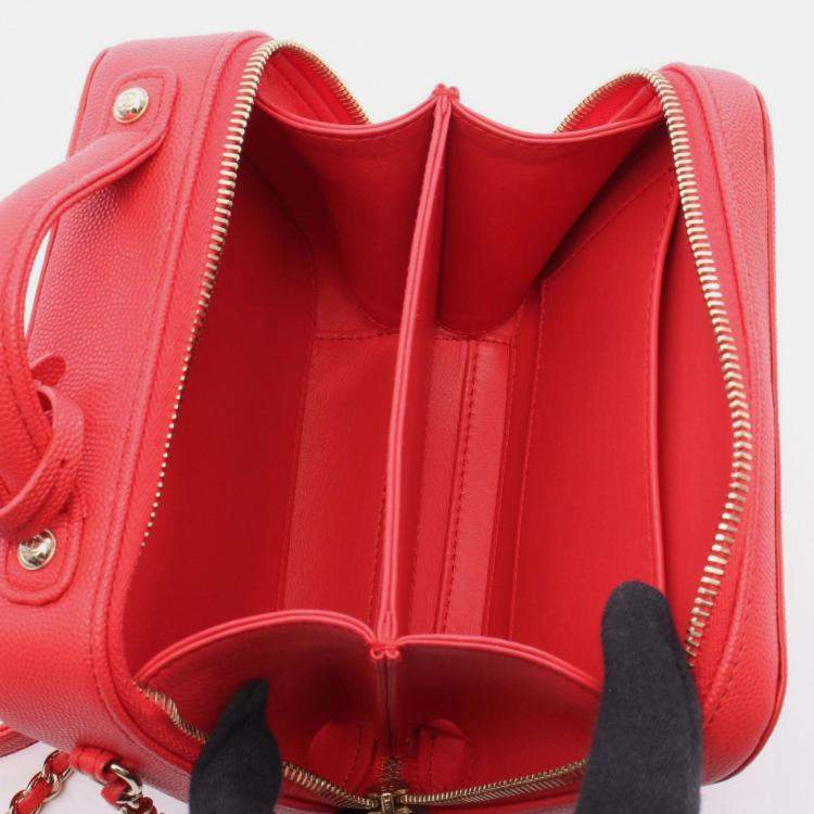 Pre Owned Chanel Cc Figley Small Vanity Bag Shoulder In Calfskin Leather Red