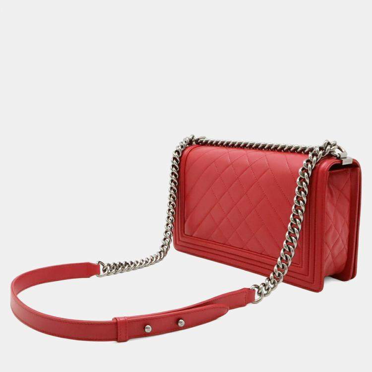 مملوكة مسبقًا Chanel Boy Chanel Matelasse Coco Mark Chain Shoulder Bag In Fuchsia Pink Lambskin