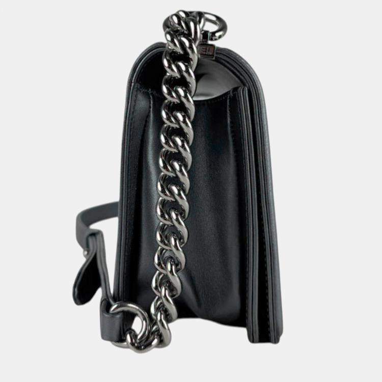 Pre Owned Chanel Boy Chanel Shoulder Bag In Leather And Metallic Gray