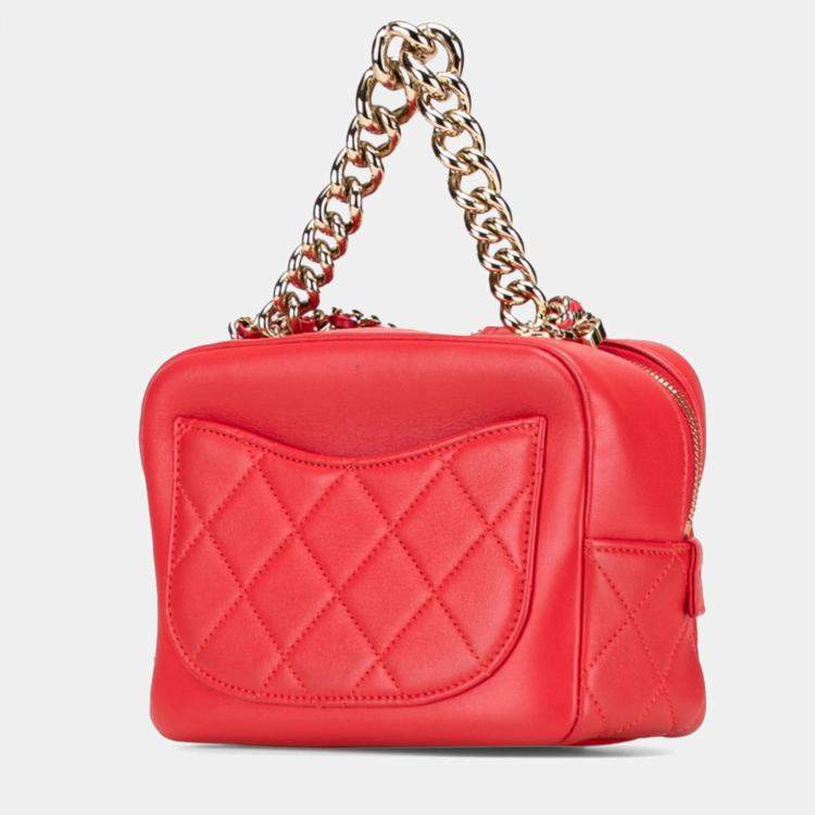 Pre Owned Chanel Matelasse Studs Coco Mark Chain Shoulder Bag In Red And Gold Lambskin