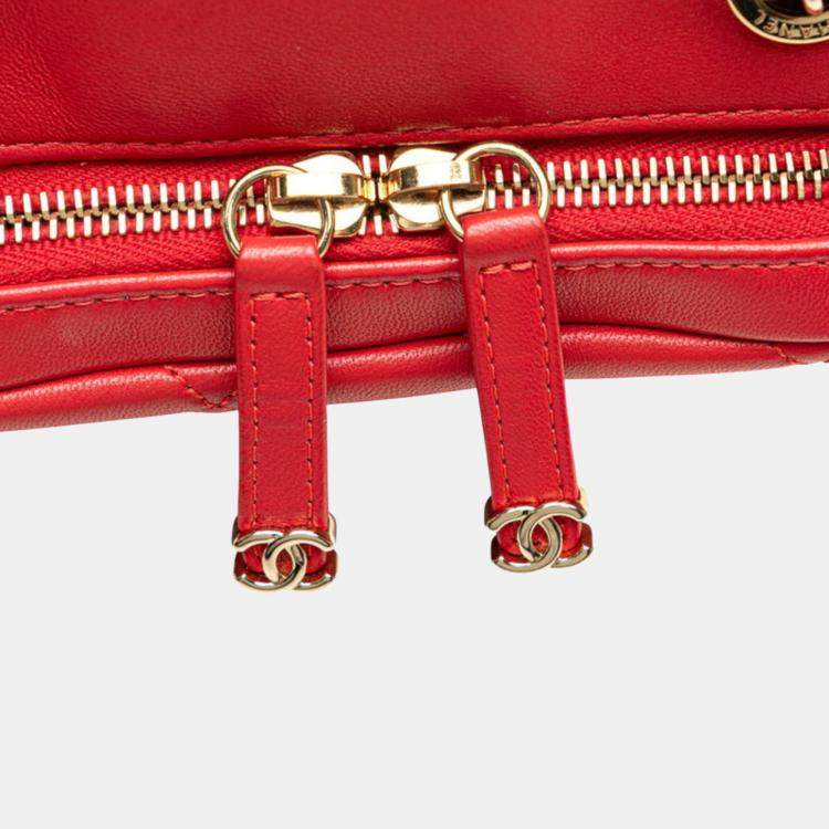 Pre Owned Chanel Matelasse Studs Coco Mark Chain Shoulder Bag In Red And Gold Lambskin