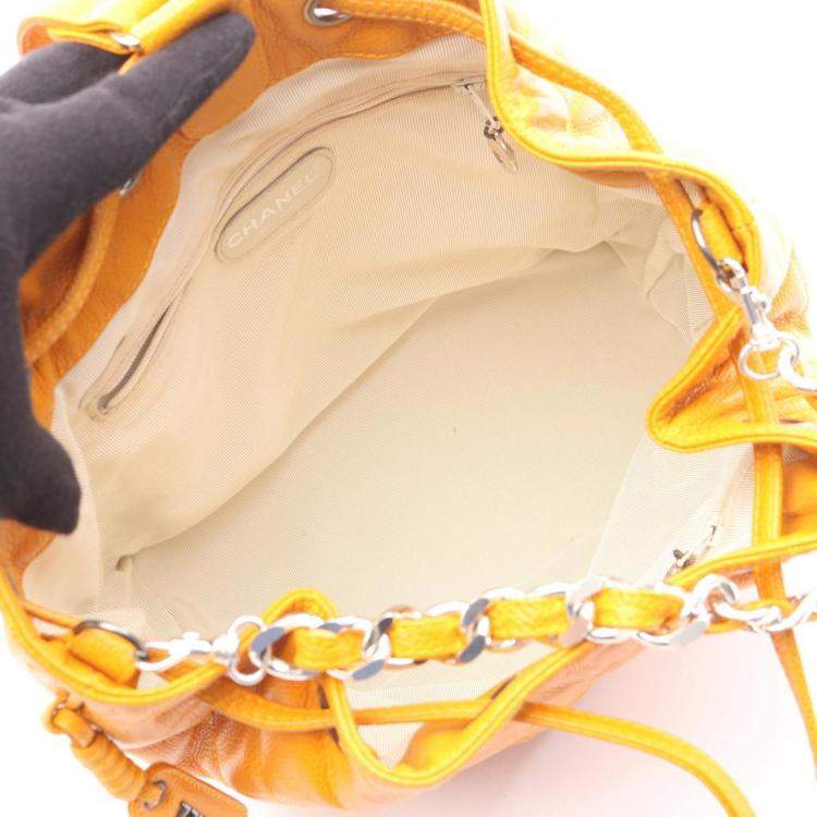 Pre Owned Chanel Matelasse Backpack Bag In Calfskin Leather Orange