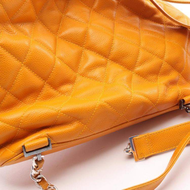 Pre Owned Chanel Matelasse Backpack Bag In Calfskin Leather Orange