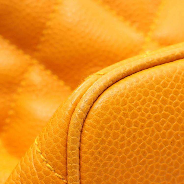 Pre Owned Chanel Matelasse Backpack Bag In Calfskin Leather Orange