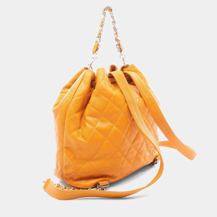 Pre Owned Chanel Matelasse Backpack Bag In Calfskin Leather Orange